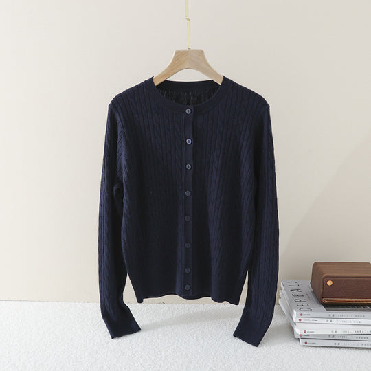 Damen Feiner Zopfmuster-Cardigan mit Rundhals und durchgehender Knopfleiste Nord Taschen