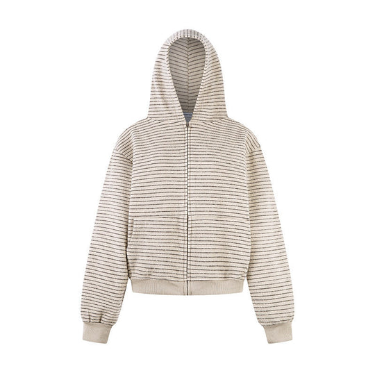 Damen Kurz geschnittene Kapuzen‑Zipjacke mit horizontalem Streifenrelief und elastischem Bund Nord Taschen