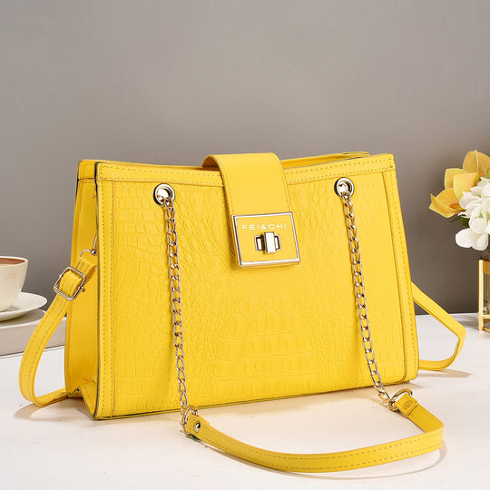 Damen elegante Handtasche mit Krokodilprägung und goldenen Beschlägen Nord Taschen