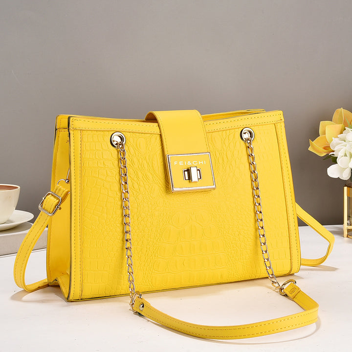 Damen elegante Handtasche mit Krokodilprägung und goldenen Beschlägen Nord Taschen
