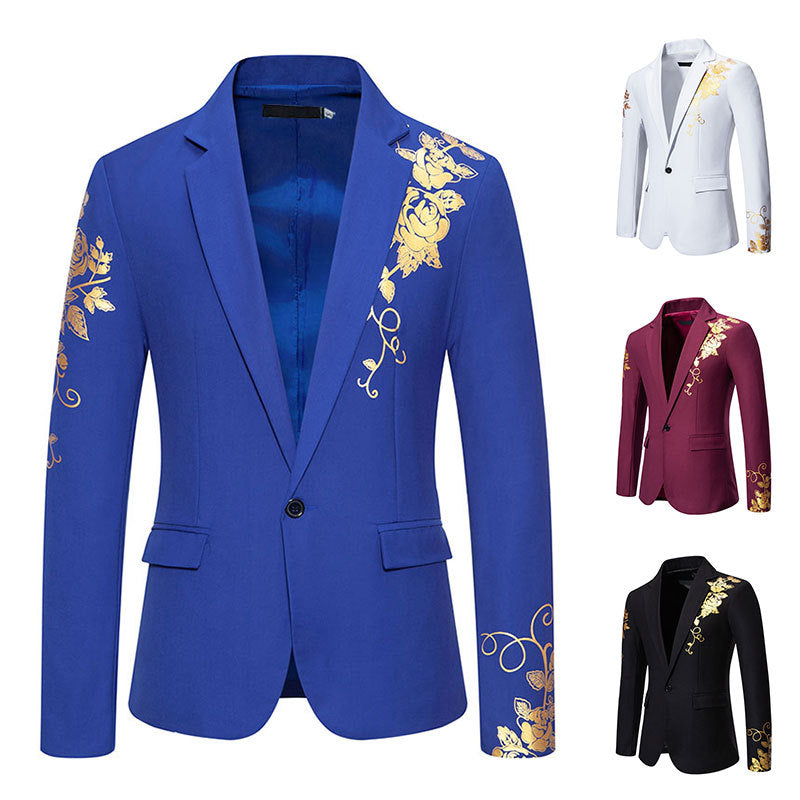 Herren einreihiges Sakko mit schmalem Revers und goldenem Rosenprint Nord Taschen