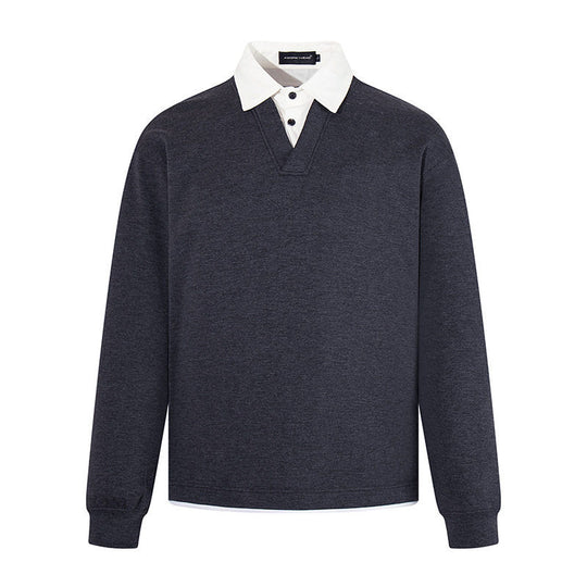 Herren Legeres Sweatshirt mit angenähtem Hemdkragen, V‑Detail und Rippbündchen Nord Taschen