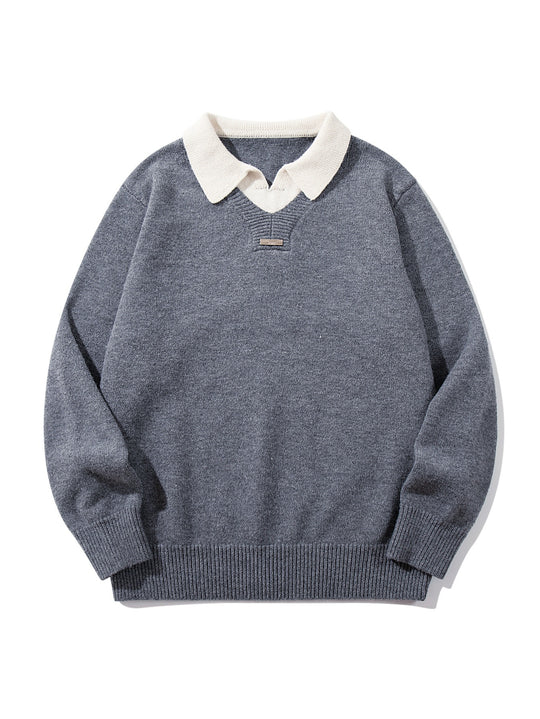Herren Boxy-Strickpullover mit Polokragen und V‑Einsatz Nord Taschen