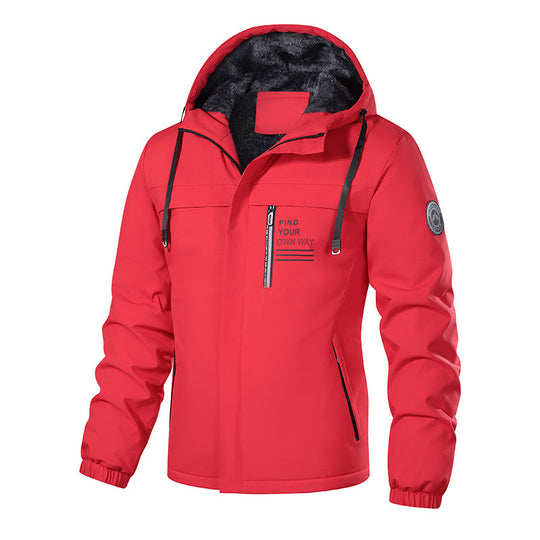 Herren Wind- und Wasserabweisende Kapuzenjacke mit Teddyfleece-Innenfutter und Reißverschlusstaschen Nord Taschen