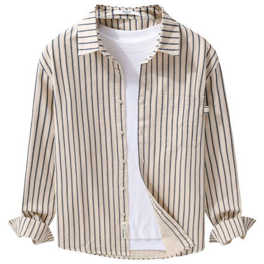 Herren Leichtes Baumwoll-Relaxed-Hemd mit vertikaler Double‑Stripe, Kentkragen und aufgesetzter Brusttasche Nord Taschen