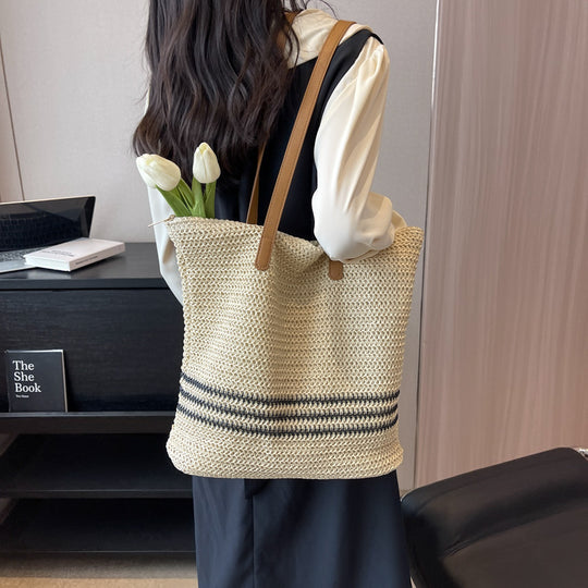 Damen Strandtasche aus hochwertigem Naturmaterial mit gestreiftem Design Nord Taschen