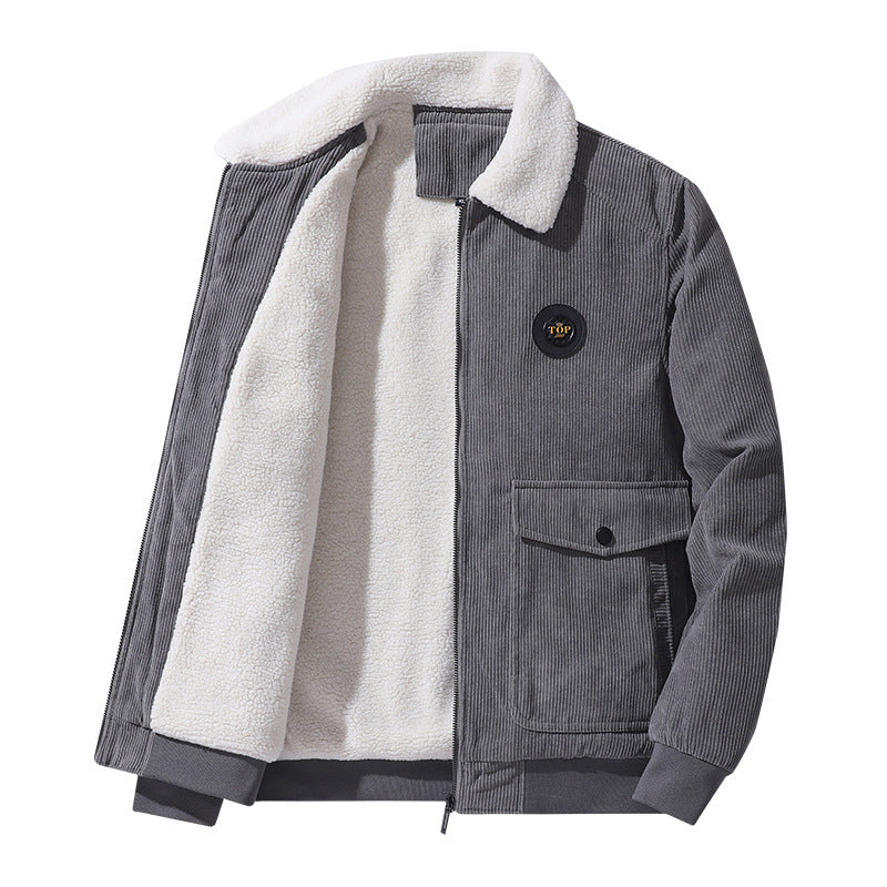 Herren Cord-Blouson mit Teddyfutter, Pattentaschen und Stehkragen Nord Taschen