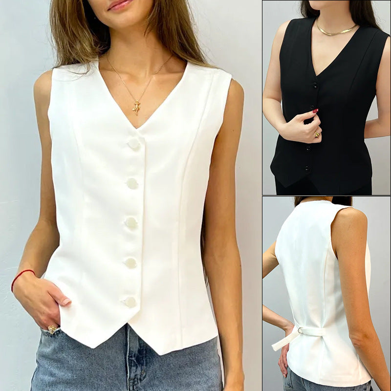 Damen Weste mit elegantem V-Ausschnitt und dekorativen Knöpfen