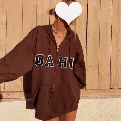 Damen nan extralanges College-Kapuzenzipper im Oversize-Schnitt mit Kängurutaschen Nord Taschen
