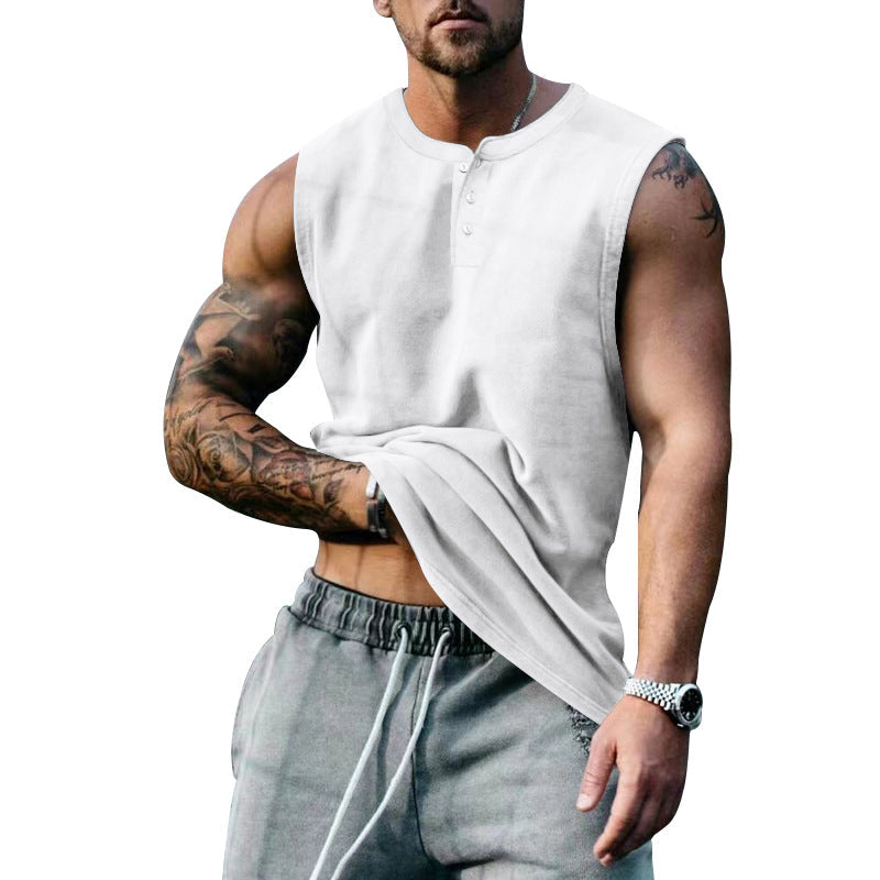 Herren ärmelloses Henley-Shirt mit Knopfleiste und weichem Baumwollmix Nord Taschen