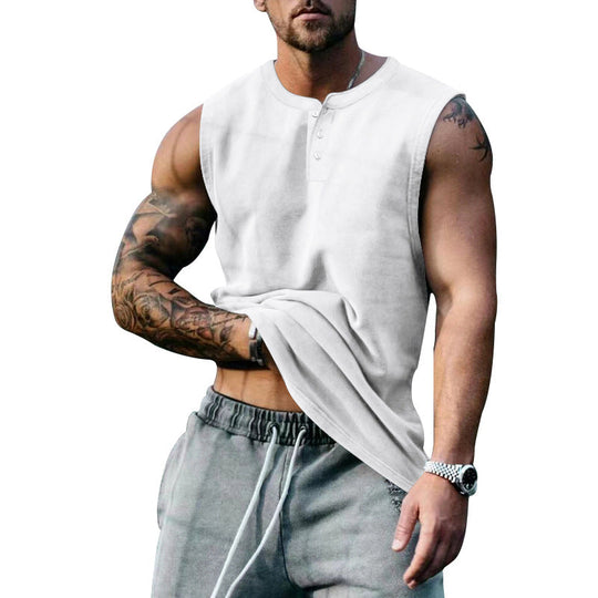 Herren ärmelloses Henley-Shirt mit Knopfleiste und weichem Baumwollmix Nord Taschen