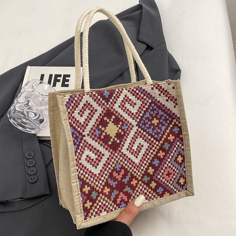 Damen Jute-Tasche mit kunstvollem, gewebtem Muster und praktischen Henkeln Nord Taschen