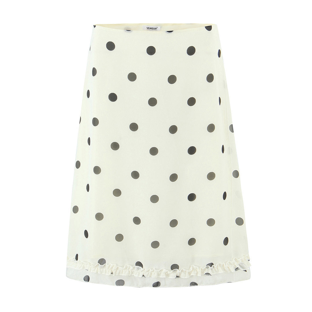 Damen Midirock aus fließendem Chiffon mit Polka‑Dot und Volantbesatz Nord Taschen
