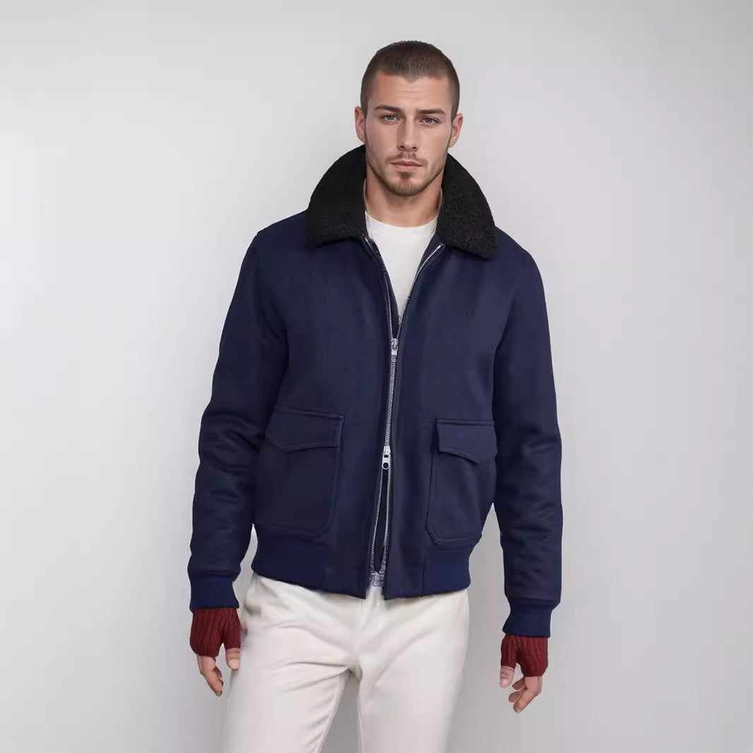 Herren Pilotjacke im Fliegerstil mit Teddykragen, Zwei‑Wege‑Reißverschluss und aufgesetzten Klappentaschen Nord Taschen