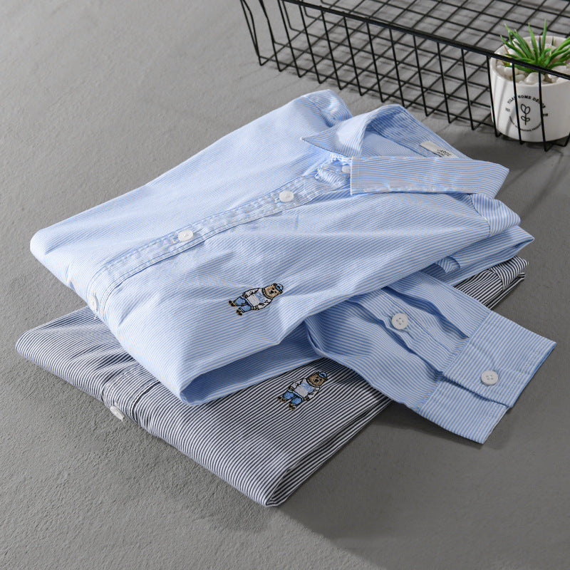 Herren Gestreiftes Baumwollhemd mit feiner Stickerei und relaxed Schnitt Nord Taschen