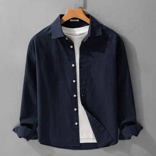 Herren Leichtes Leinen-Baumwoll-Overshirt mit Kentkragen, Relaxed‑Fit und durchgehender Knopfleiste Nord Taschen