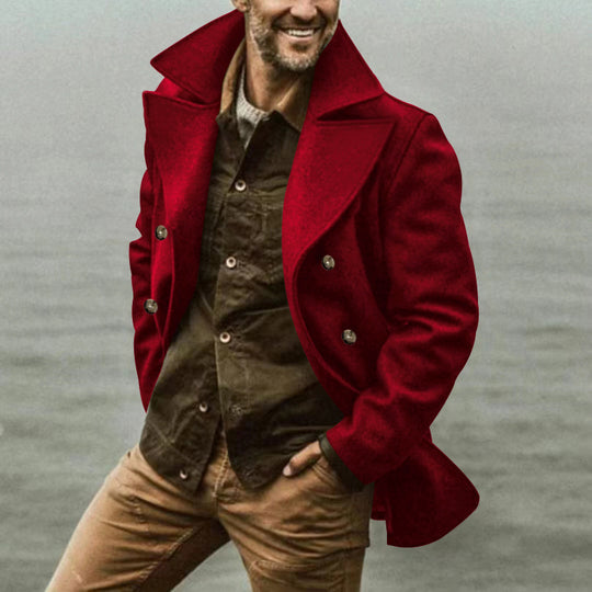Herren Kurzmantel im Marine-Stil aus Wollmischung mit doppelter Knopfleiste und großem Revers Nord Taschen