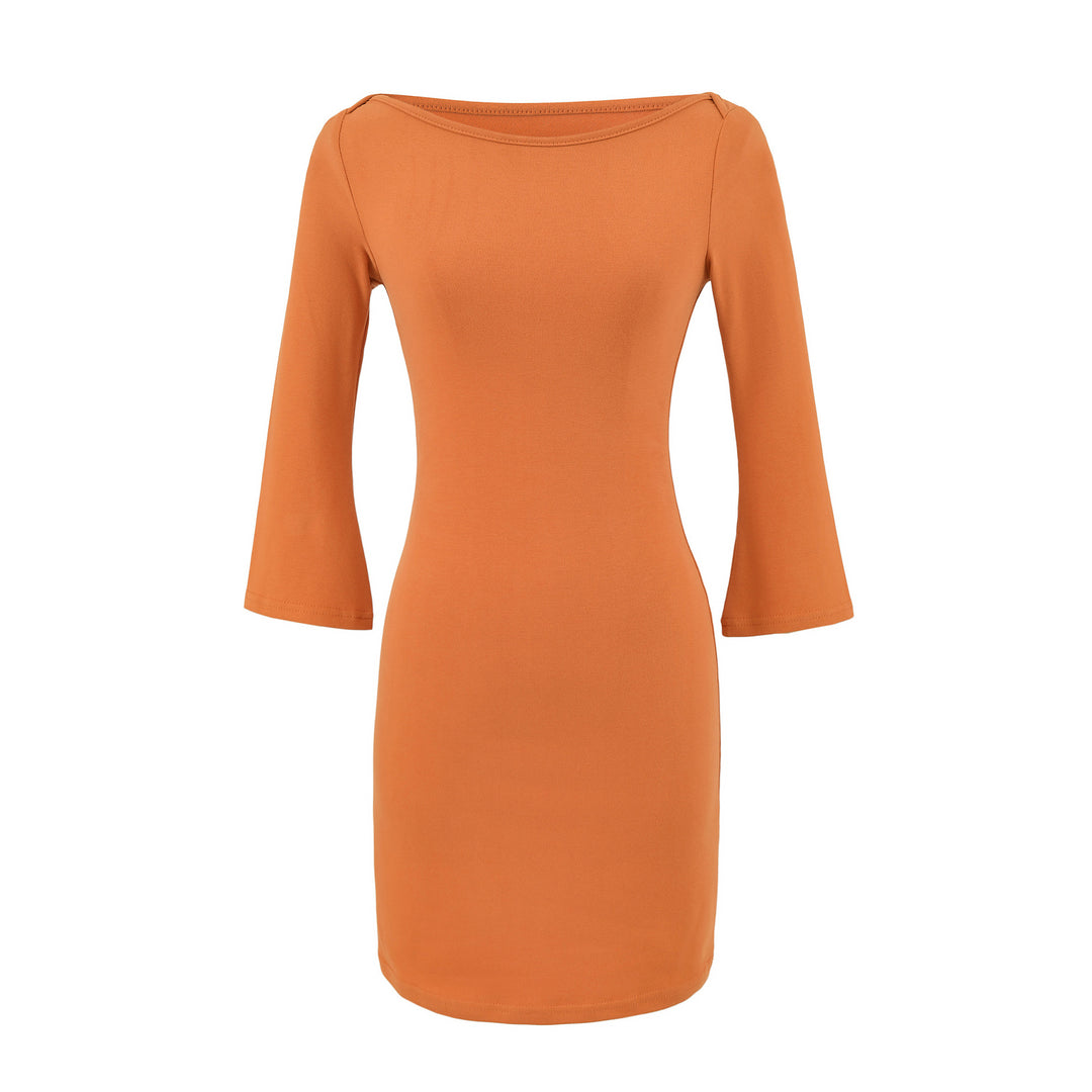 Damen Figurnahes Midikleid mit weitem Rundhals und Glockenärmeln Nord Taschen