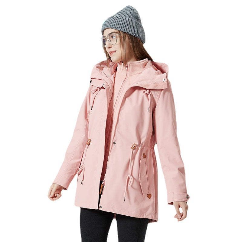 Damen Wasserabweisende taillierte Parka-Jacke mit Kapuze und Kordelzug Nord Taschen