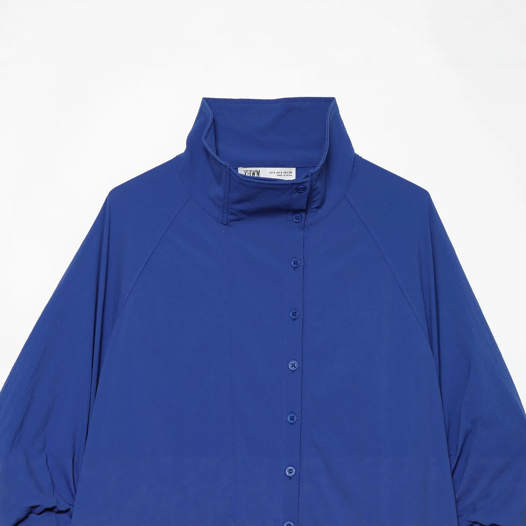 Damen Kurzjacke mit Stehkragen gerafften Ballonärmeln und Tunnelzugsaum Nord Taschen