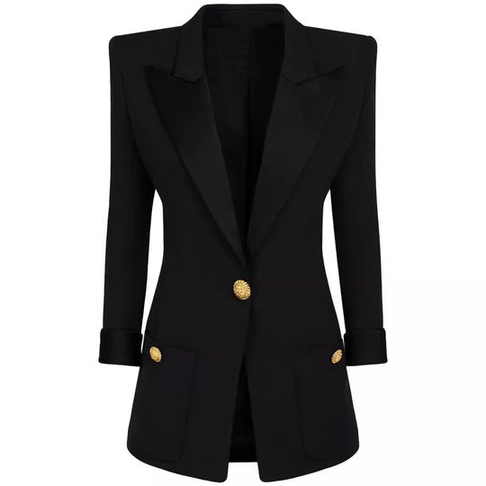 Damen Taillierter Smoking‑Blazer mit Satin‑Schalkragen und dekorativen Medaillonknöpfen Nord Taschen