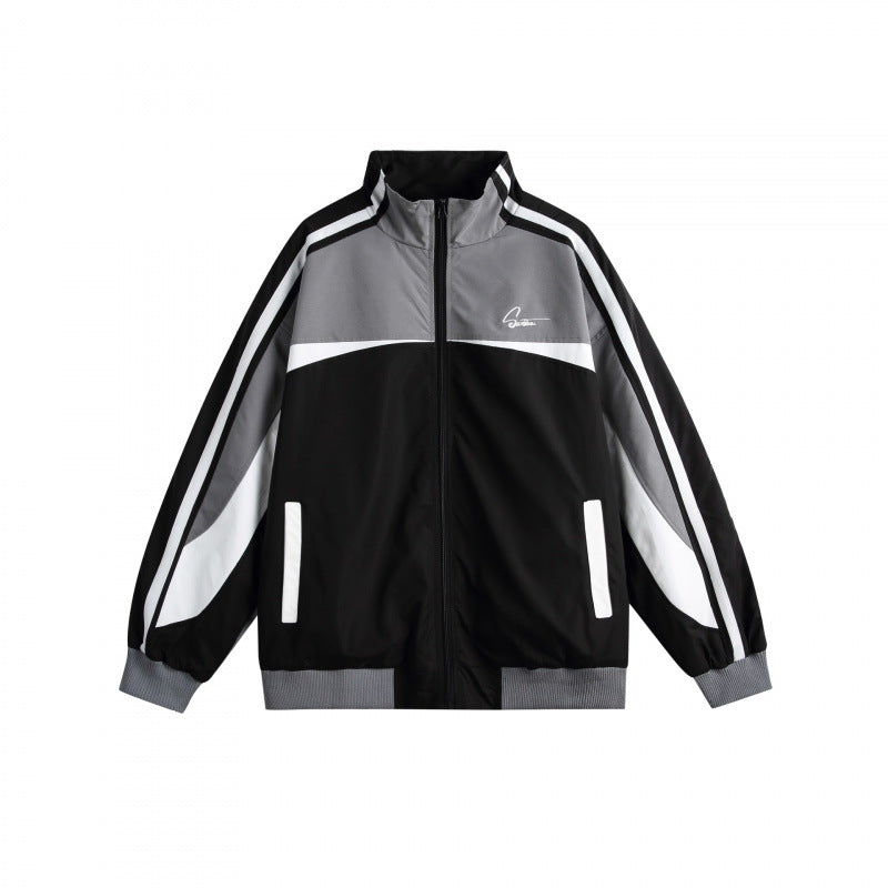 Unisex Leichte Retro-Trackjacke mit Stehkragen, kontrastierenden Streifen und gerippten Bündchen Nord Taschen