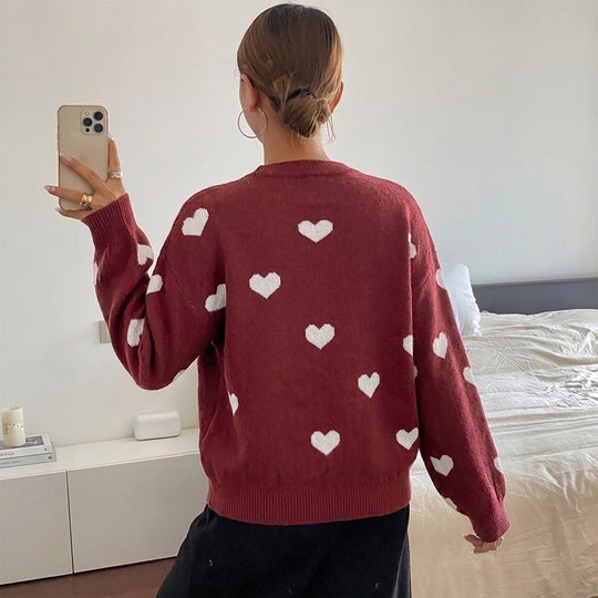 Damen Rundhals‑Strickpullover mit Herz‑Jacquard und lässiger Oversize‑Passform Nord Taschen