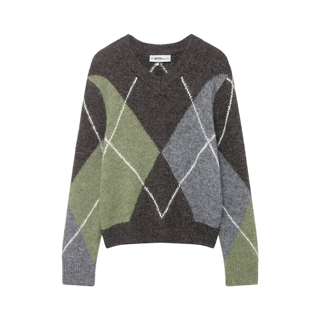Damen Oversized Rautenstrickpullover mit Mohaireffekt Nord Taschen