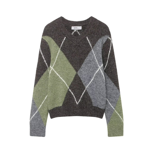 Damen Oversized Rautenstrickpullover mit Mohaireffekt Nord Taschen