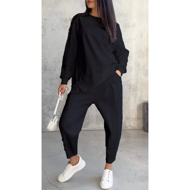 Damen Lässiges Zweiteiliges Lounge-Set mit Oversize-Sweatshirt und taillierter Tapered-Hose Nord Taschen