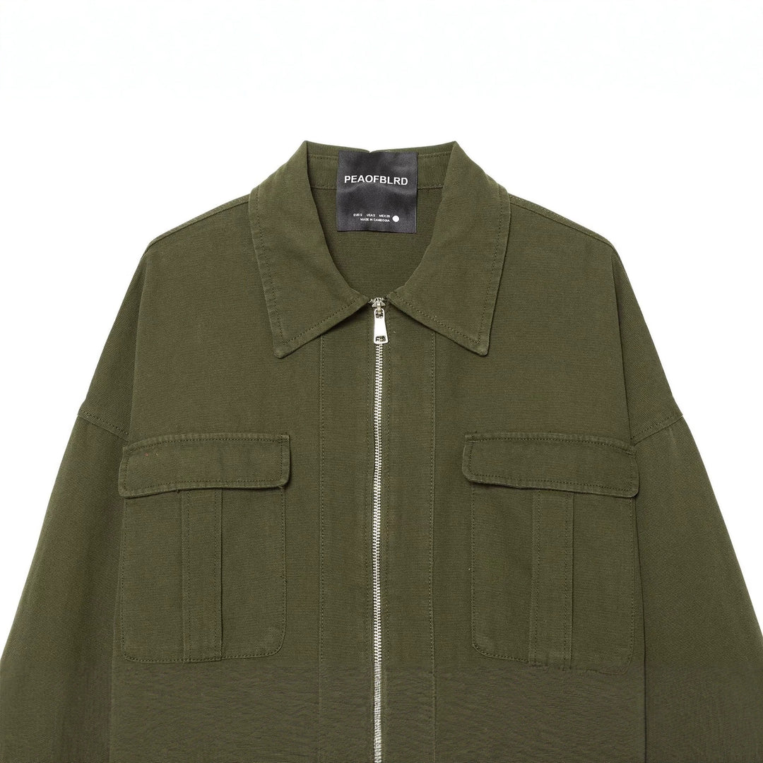 Damen Kurzgeschnittene Utility-Blousonjacke mit Stehkragen Pattentaschen und durchgehendem Reißverschluss Nord Taschen