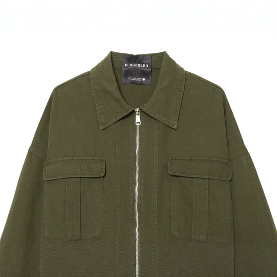 Damen Kurzgeschnittene Utility-Blousonjacke mit Stehkragen Pattentaschen und durchgehendem Reißverschluss Nord Taschen