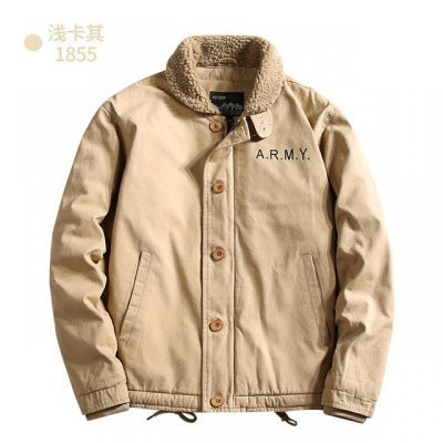 Herren  gefütterte Canvas-Pilotjacke mit Teddykragen, verdeckter Knopfleiste und verstellbarem Kordelzugsaum Nord Taschen