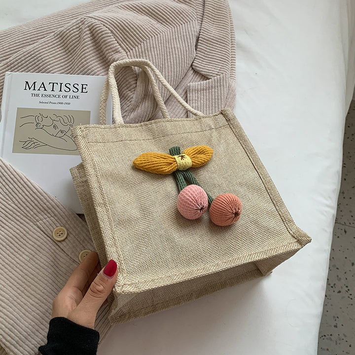 Damen Jute-Tragetasche mit verspieltem Blumenapplikationsdesign Nord Taschen