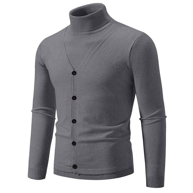 Herren Feiner Rollkragenpullover mit dekorativer Knopfleiste und schmaler Silhouette Nord Taschen