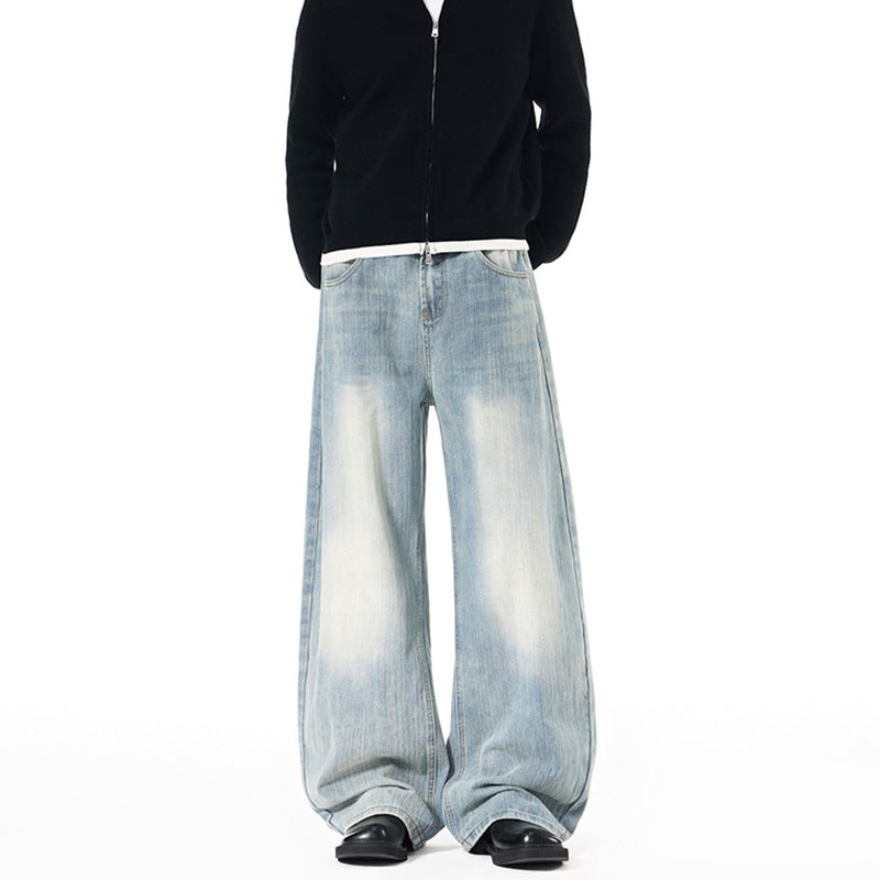 Herren Weite Vintage-inspirierte Denim‑Palazzohose mit verlängerter Saumlage und soften Bleach‑Effekten Nord Taschen