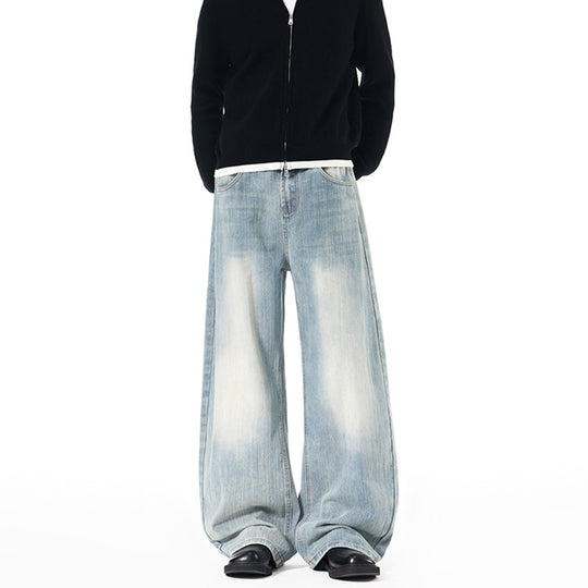 Herren Weite Vintage-inspirierte Denim‑Palazzohose mit verlängerter Saumlage und soften Bleach‑Effekten Nord Taschen