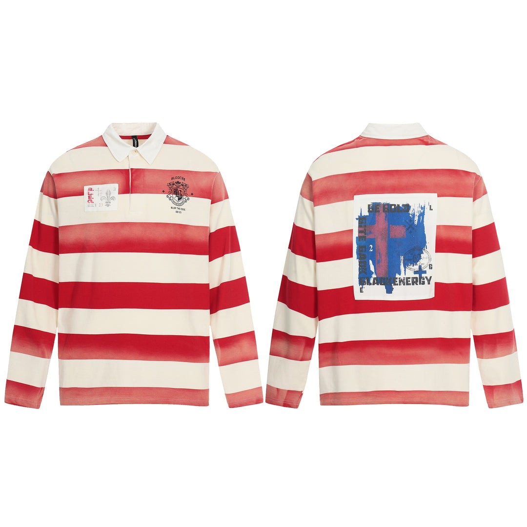 Herren Oversize Rugbyshirt mit Polokragen und breitem Streifenmuster Nord Taschen