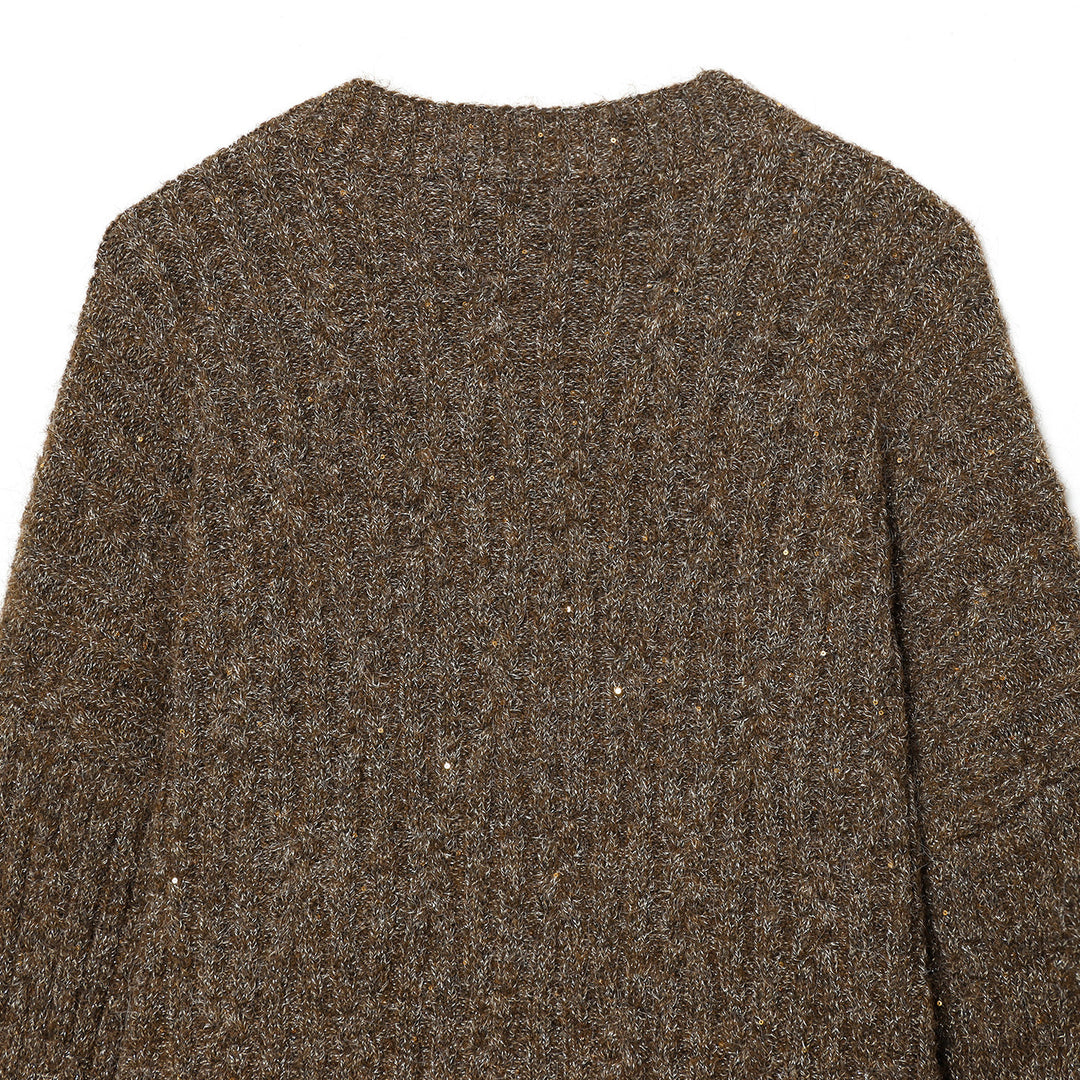 Damen Grobgestrickte Cardiganjacke mit V-Ausschnitt und goldenen Zierknöpfen Nord Taschen