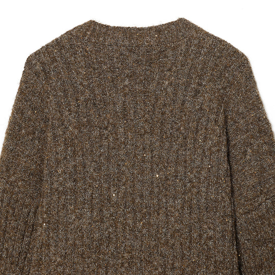 Damen Grobgestrickte Cardiganjacke mit V-Ausschnitt und goldenen Zierknöpfen Nord Taschen