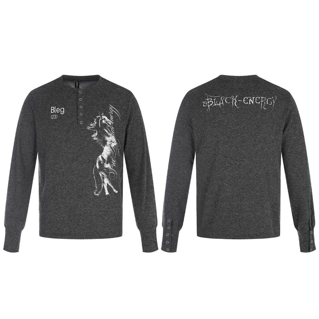 Herren Bedrucktes Langarm‑Henleyshirt aus weichem Jersey mit Druckknopfleiste Nord Taschen
