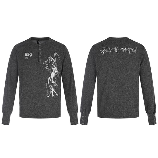 Herren Bedrucktes Langarm‑Henleyshirt aus weichem Jersey mit Druckknopfleiste Nord Taschen