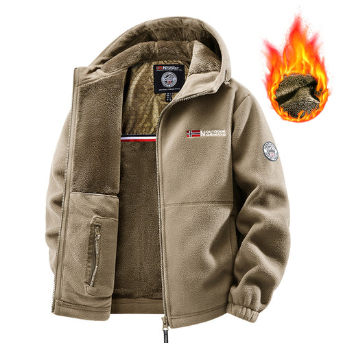 Herren Teddy-Fleece Kapuzenjacke mit wärmender Thermofütterung, Zwei-Wege-Reißverschluss & verdeckten Reißverschlusstaschen Nord Taschen