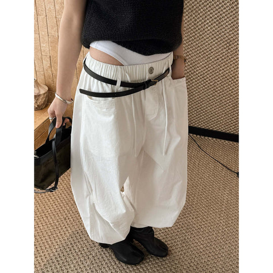 Damen Weite High‑Waist Baumwollhose mit Tunnelzug und Umschlagsaum Nord Taschen