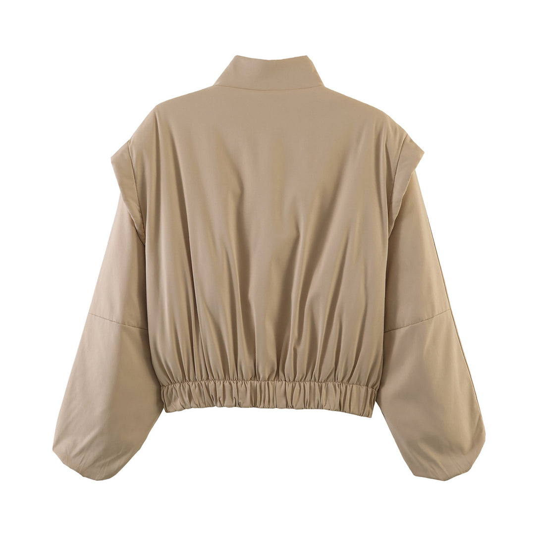 Damen Kurz geschnittene Windjacke mit Stehkragen, wattierter Fütterung und Ballonärmeln Nord Taschen