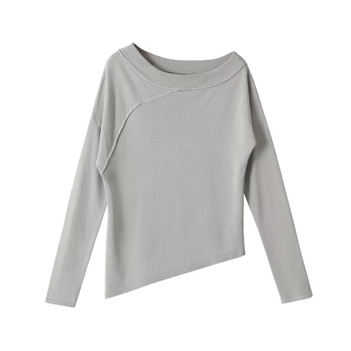 Damen Asymmetrisches Feinstrick-Longsleeve mit weitem U-Boot-Ausschnitt Nord Taschen