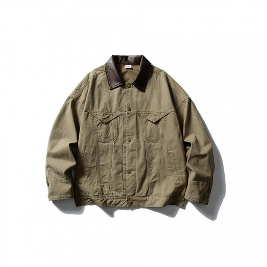Herren Boxy-Canvasjacke mit Lederkragen und Overshirt-Silhouette Nord Taschen