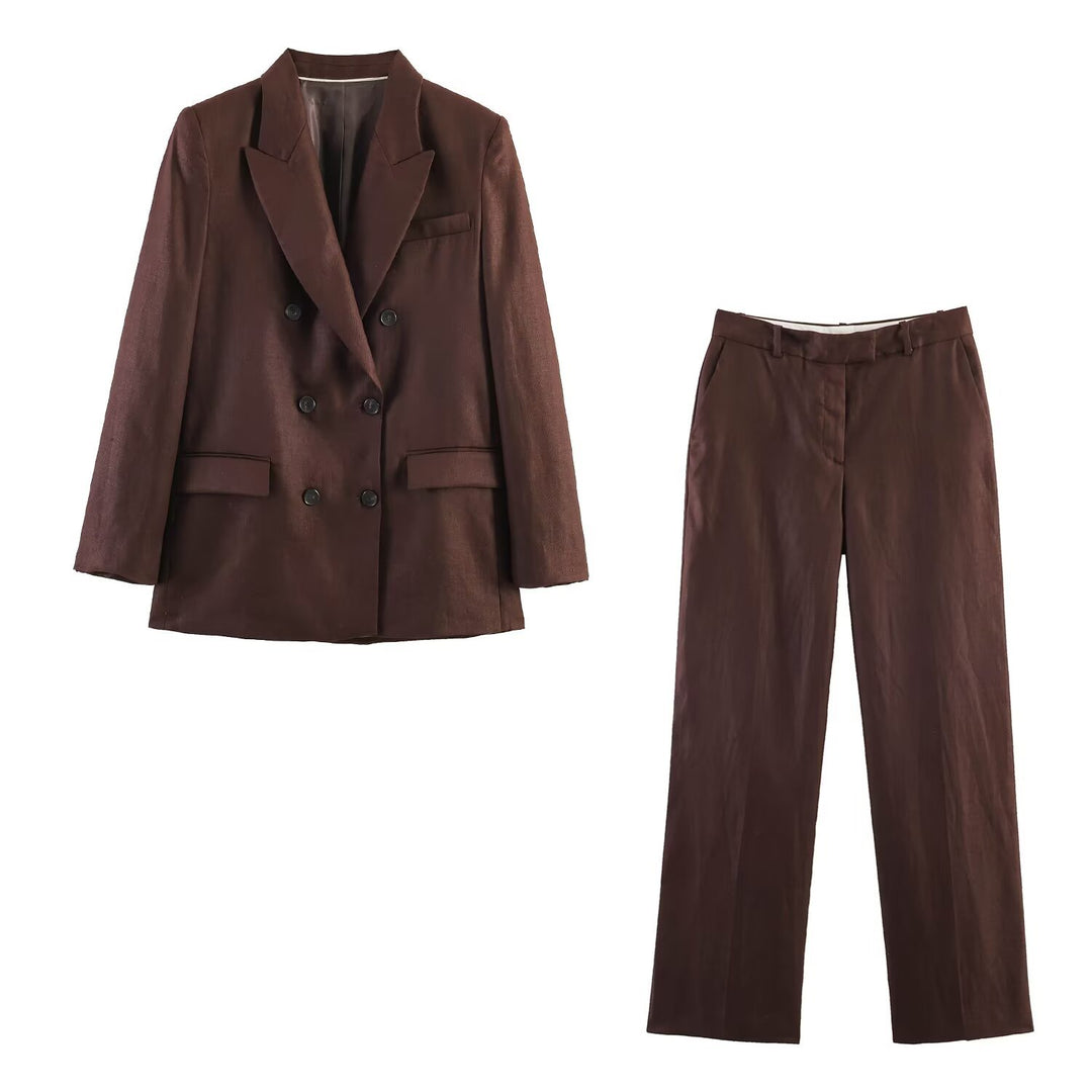 Damen Doppelreihiger Blazer mit gerade geschnittener Anzughose Nord Taschen