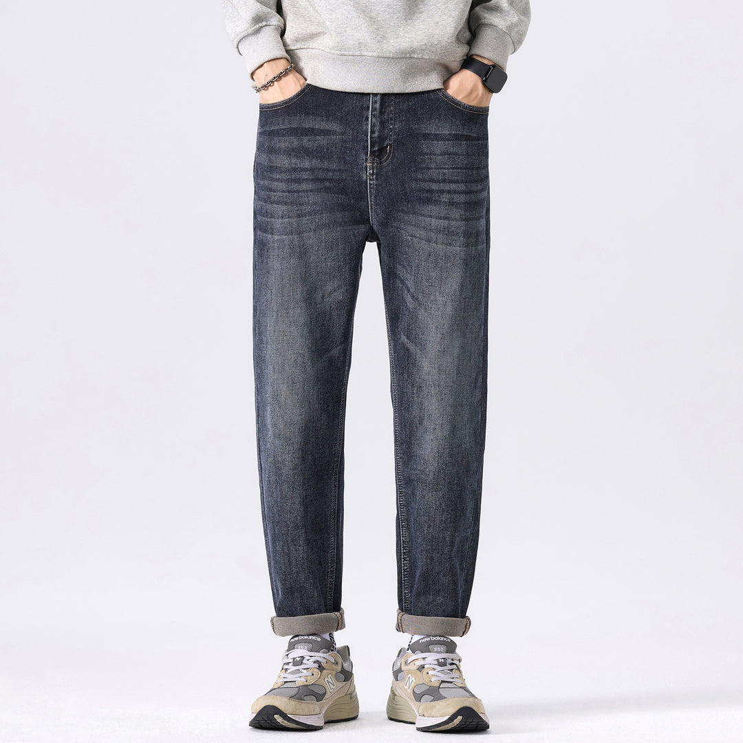 Herren Relaxed-Straight Denim-Jeans mit dezenter Used‑Optik und gekrempeltem Saum Nord Taschen