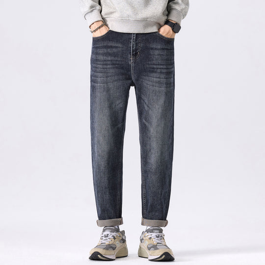 Herren Relaxed-Straight Denim-Jeans mit dezenter Used‑Optik und gekrempeltem Saum Nord Taschen